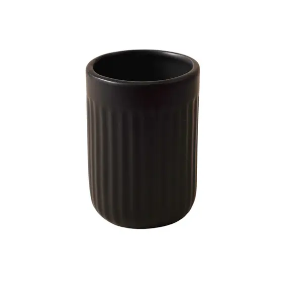 Porta Objetos e Escovas em Cerâmica Canelado com Bambu Preto - Oikos