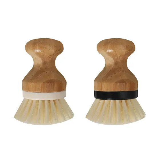 Escova de limpeza redonda com pega de bambu
