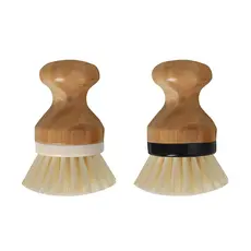 Escova de limpeza redonda com pega de bambu