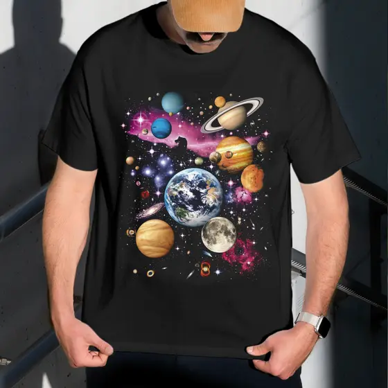 Camiseta Masculina Estampa Galáxia Lactea 100% Algodão Estilo Conforto Diário Do Tamanho P ao GG