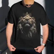 Camiseta Masculina Estampa Leão Coroado 100% Algodão Estilo Conforto Diário Do Tamanho P ao GG