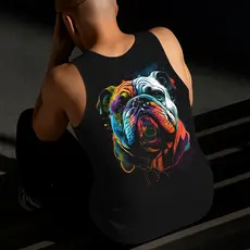 Camiseta Regata Masculina Estampada Cachorro Colorido Algodão Estilo Conforto Diário Do Tamanho P GG