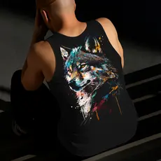Camiseta Regata Masculina Estampada Lobo 100% Algodão Estilo Conforto Diário Do Tamanho P ao GG