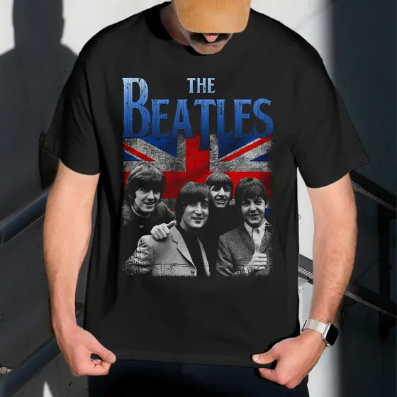 Camiseta Masculina Estampa Beatles Bandeira 100% Algodão Estilo Conforto Diário Do Tamanho P ao GG