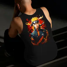 Camiseta Regata Masculina Estampada Naruto Fogo 100%Algodão Estilo Conforto Diário Do Tamanho P GG