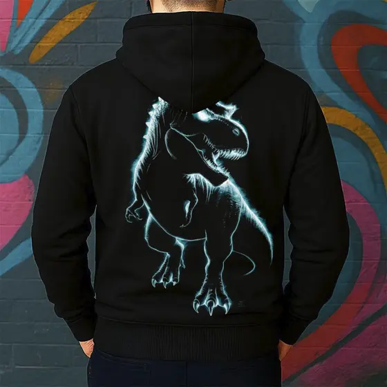 Blusa de Moletom Canguru Estampada Dinossauro Raio-X Masculina Confortável Do Tamanho P ao GG