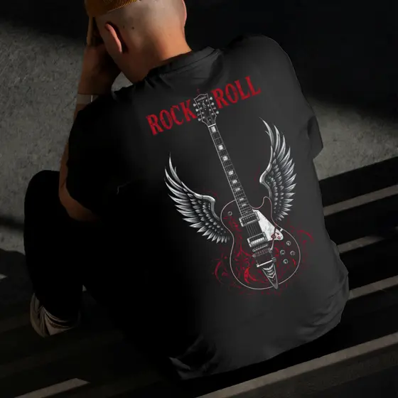 Camiseta Masculina Estampada Rock N' Roll 100% Algodão Estilo Conforto Diário Do Tamanho P ao GG