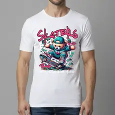 Camiseta Masculina Estampada Urso de Skate Helanca Conforto Blusa T-Shirt Academia Tamanho P GG