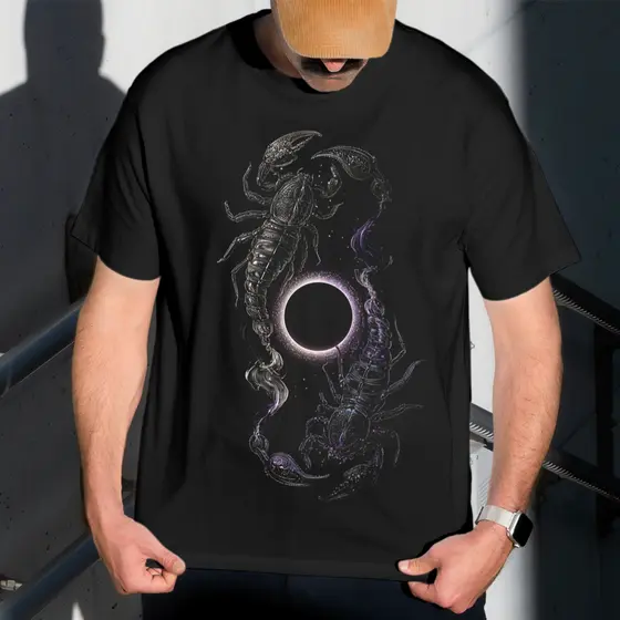 Camiseta Masculina Estampa Escorpião Espacial 100% Algodão Estilo Conforto Diário Do Tamanho P ao GG