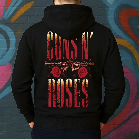 Blusa de Moletom Canguru Estampada Guns N' Roses Masculina Confortável Do Tamanho P ao GG