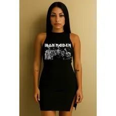 Vestido Feminino Básico e Leve Estampado Iron Maiden Grupo Perfeito Canelado Do Tamanho 36 Ao 44