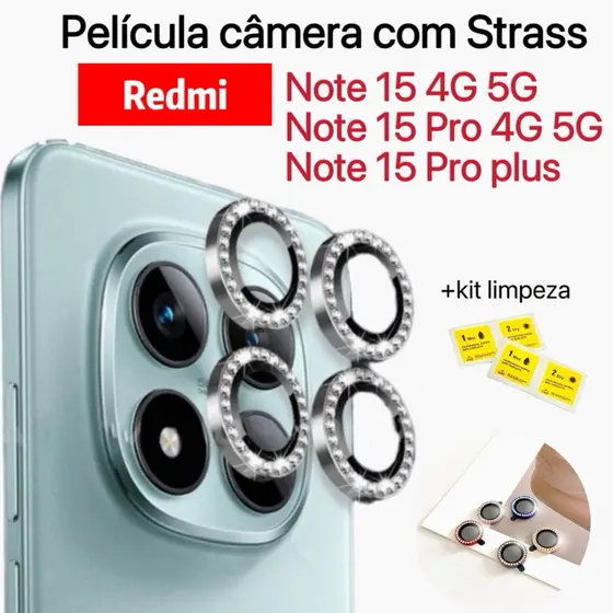 Kit Película Câmera Diamonte Xiaomi Redmi Note 15 / Note 15 Pro / Note 15 Pro Plus Brilhente Anti Risco Protetor Lente