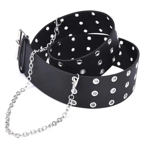 cinto de rock punk rock ilhós triplo masculino e feminino com corrente
