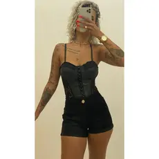 Cropped Corset Preto Com Bojo