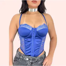 Kit com 2 Cropped Corset de Renda Acetinado Com Bojo