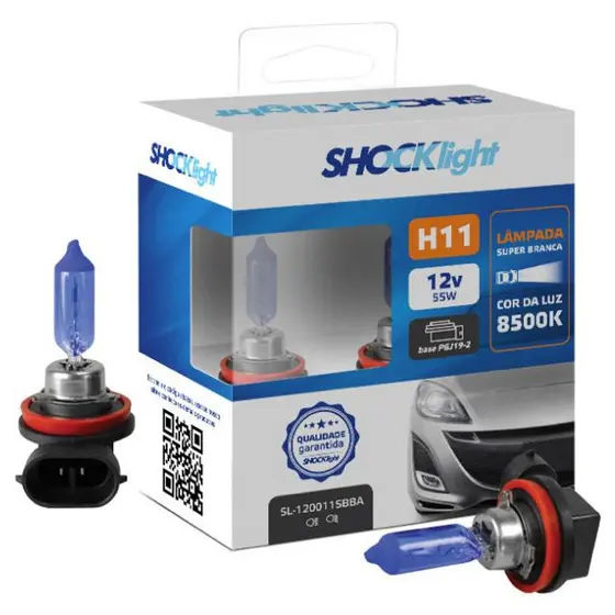 Par de Lampada H11 Super Branca para Farol e Farol de Milha Cor da Luz 8500K