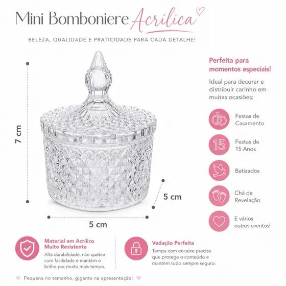 Kit Mini Bomboniere Acrílica Potiche Bico de Jaca 7x5cm com Tampa para Lembrancinhas Festa Casamento Aniversário Batizad