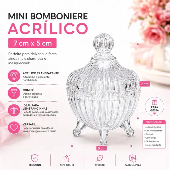 Kit 10 Mini Bomboniere de Acrílico Abóbora com Tampa e Pé para Lembrancinhas Festas Aniversário Casamento Batizado