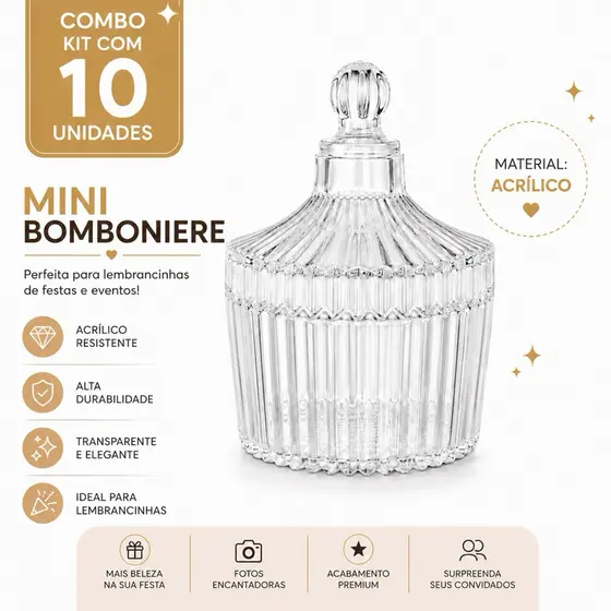 Kit Mini Bomboniere potiche Acrílica plastico Tampa, 8x5,5cm Lembrancinha Festa Casamento Chá de Bebê batizado 15anos
