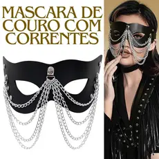 Mascara de Couro Com Regulagem de Tamanho Correntes Fantasia Cosplay Carnaval Halloween