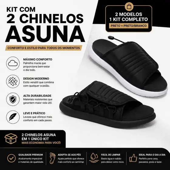 Kit Com 2 Pares de Chinelo Asuna Chinelo Confortável Antiderrapante Muito Macio Chinelo Masculino Chinelo Feminino