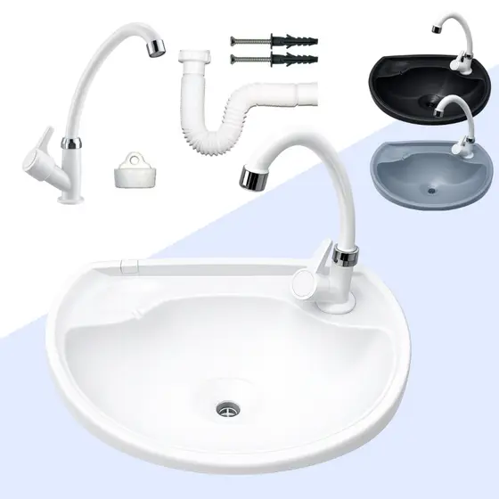 Pia de Banheiro Cuba Lavabo Lavatório com Ralo e Kit de Instalação Plástico