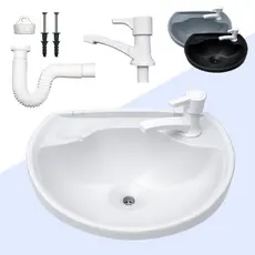 Pia de Banheiro Cuba Lavabo Lavatório Ralo e Kit de Instalação Plástico