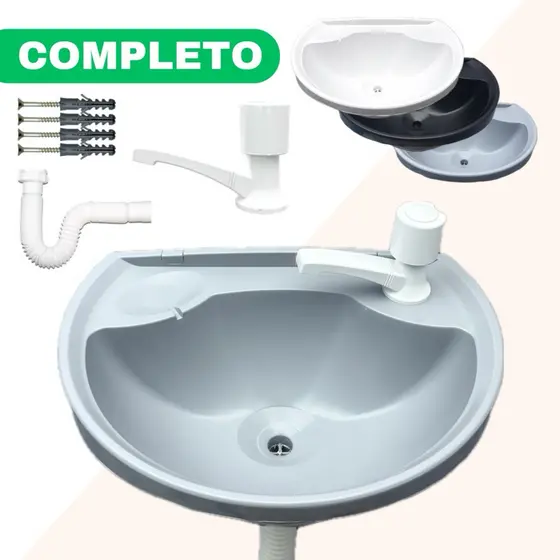 Kit Pia Lavatório Completo Com Torneira Sifão Banheiro Lavabo