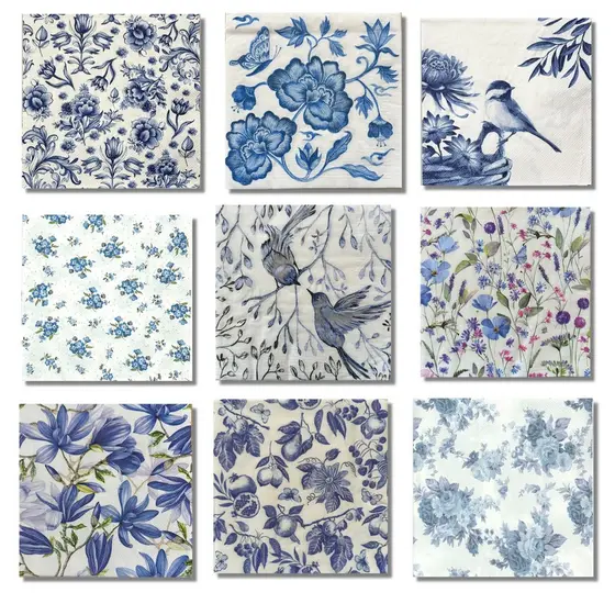 Guardanapo Decoupage Kit c/4 Folhas Iguais -Tons Azul e Branco - Escolha o Modelo