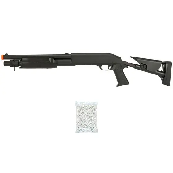 Kit Rifle Shotgun AirSoft M56C Spring 6mm Preta - Double Eagle + 2000 Esferas 0.12g
