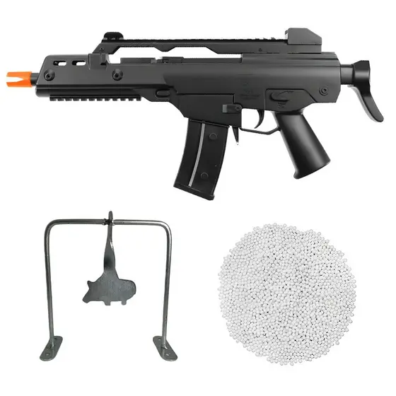 Kit Rifle AirSoft G36C M48F Spring 6mm Preta - Double Eagle + 2000 Esferas 0.12g + Alvo Javali