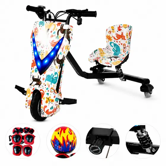 Triciclo Eletrico Drift 350W Triciclo Infantil Menino Com Led e Bluetooth + Kit de Proteção
