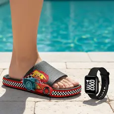 KIT Chinelo Pala Slide Papete Sandália + RELÓGIO Nuvem Infantil Juvenil Menino Desenhos confortavel