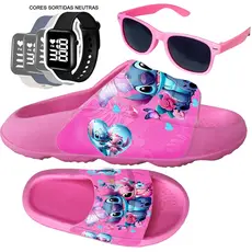 Kit Chinelo Nuvem Pala Slide Infantil Max Px Menina leve + Relógio cores sortidas + Óculos