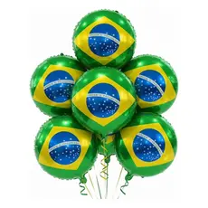 10 Balão Metalizado Bola Brasil 18 pol 45cm Verde amarelo copa do mundo futebol enfeite decoracao