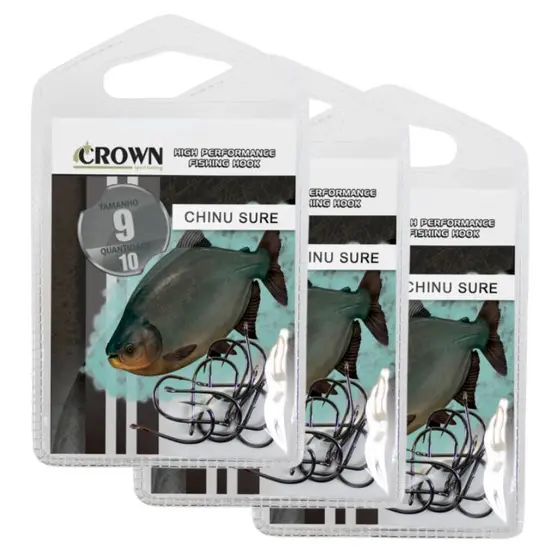 Kit 30 Anzóis Crown N°9 Sem Farpa e Fisga Chinu Sure Black