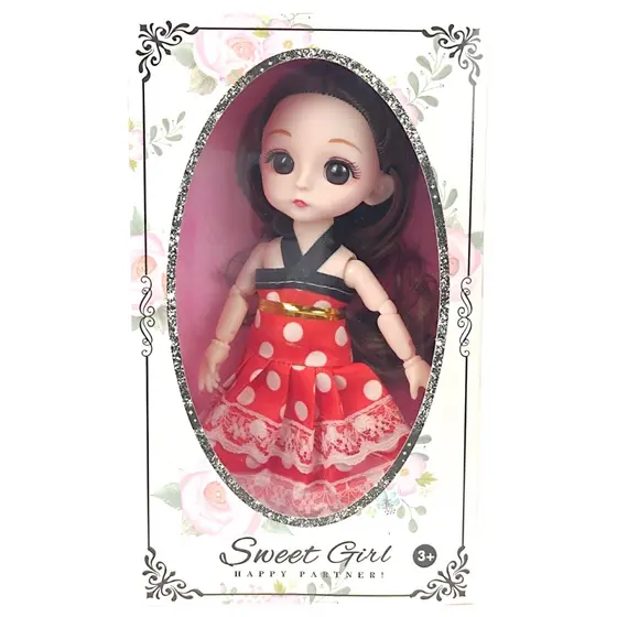 Boneca Sweet Girl 18cm Com Vestido Vermelho Poá - Toys Import J24327