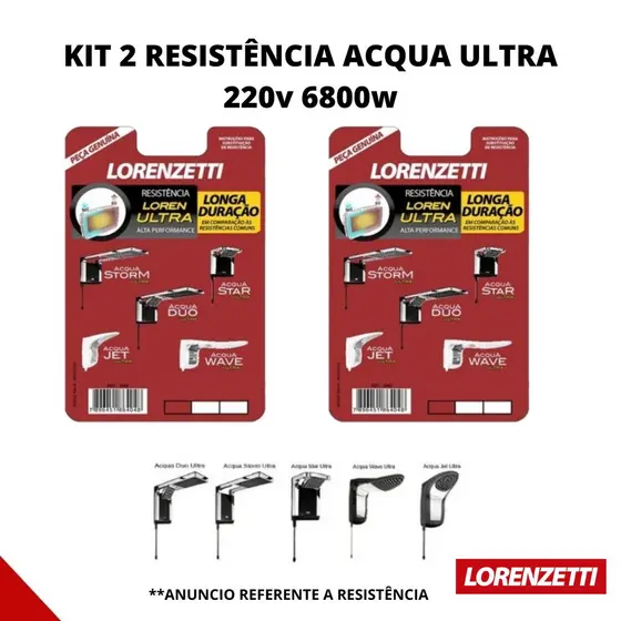 Kit 2 Resistência Chuveiro Acqua Duo Ultra Lorenzetti 220v 6800w Original