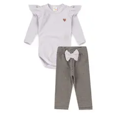 Conjunto Body e Calça Pied de Poule - Branco - Ame Kids