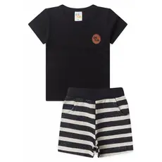 Conjunto Infantil Masculino de Meia Malha e Moletinho EcoSustentável Listrado Preto
