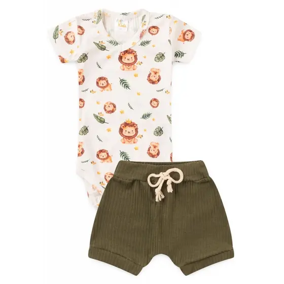 Conjunto Body Canelado Curto Menino - Lion- Ame Kids