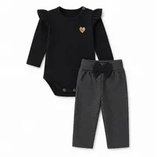 Conjunto Bebê Menina Body Canelado Preto Calça Pied de Poule Manga Longa Inverno Quentinho Ame Kids