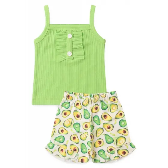 Conjunto Infantil Verão Feminino Blusa Com Botões e Shorts Frutinha
