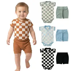 Conjunto Body Canelado Curto Menino Roupa Bebê Infantil Algodão Confortável