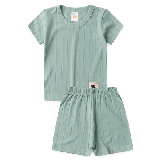Conjunto Infantil Verão Masculino Camiseta Canelada e Short Confortável