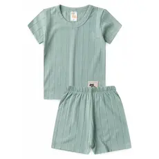 Conjunto Infantil Verão Masculino Camiseta Canelada e Short Confortável