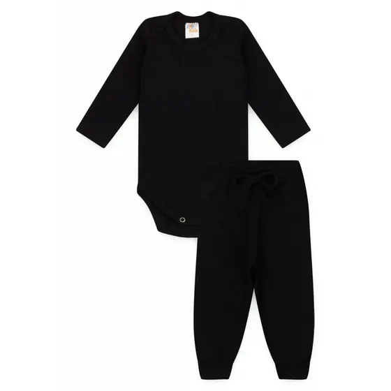 Conjunto Infantil Outono/Inverno Body Manga Longa e Calça Preto