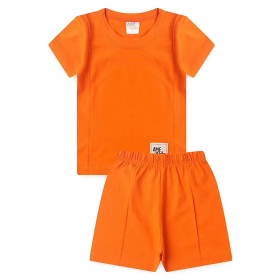 Conjunto Infantil Masculino Verão Camiseta Laranja e Shorts 100% Aldogão