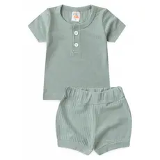 Conjunto Infantil Feminino Camiseta com Botões  e Short em Malha Canelada
