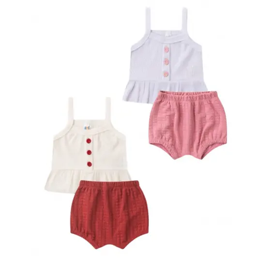 Kit 4 Peças de Roupas para Bebê Cropped e Shorts Menina Verão